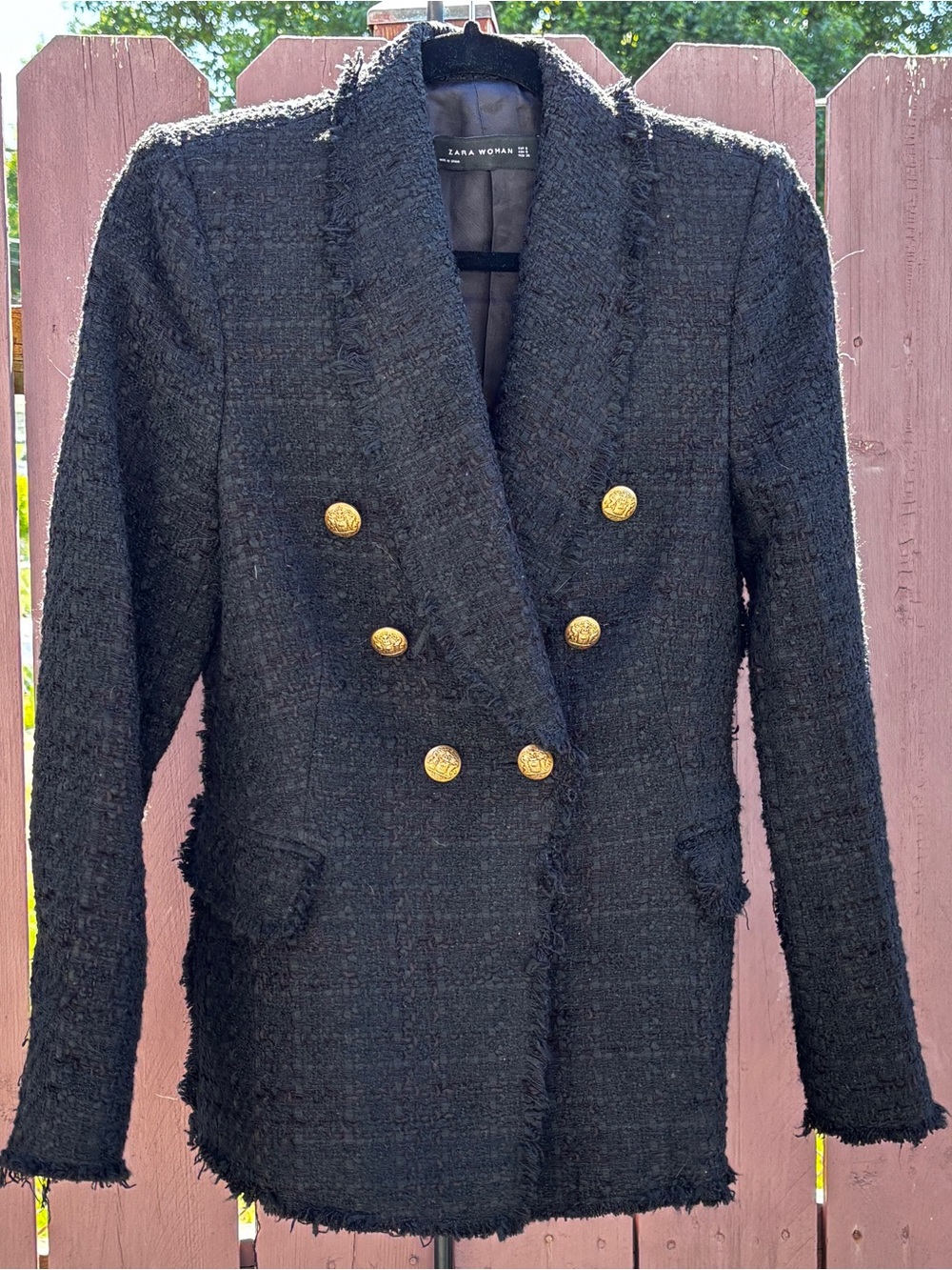Zara Woman Black Tweed Double Breasted Blazer